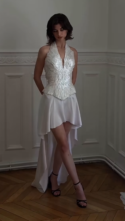 Chic White Short Homecoming Dress Sheath Sequins Birthday Dress  DP07402