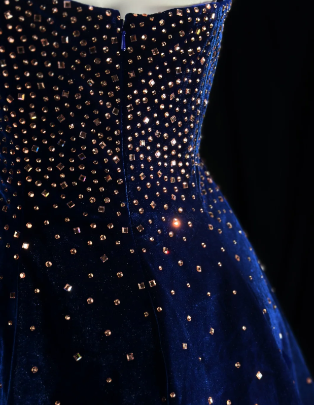 Chic Blue Short Homecoming Dress A-line Velvet Birthday Dress  DP07403