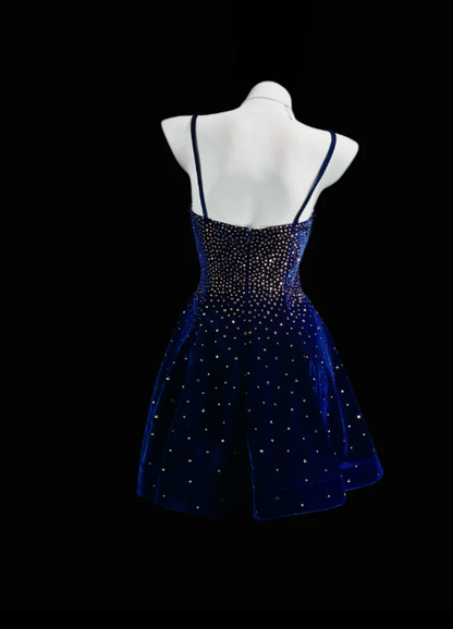 Chic Blue Short Homecoming Dress A-line Velvet Birthday Dress  DP07403