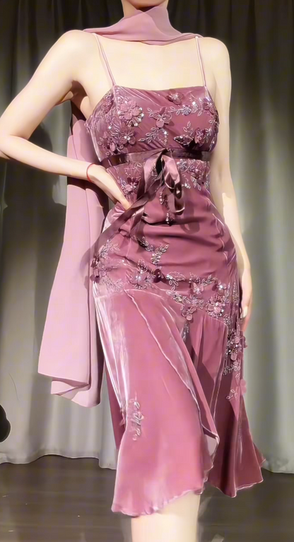 Chic Pink Short Homecoming Dress Sheath Velvet Birthday Dress DP07413