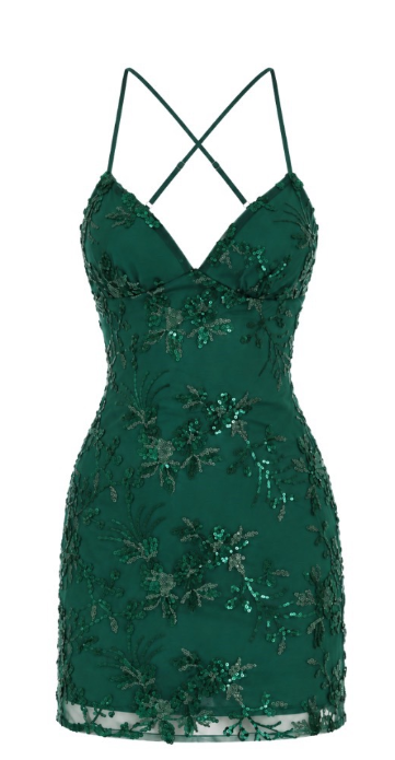 Fairy Sheath Dark Green Short Homecoming Dress Tulle Sequins Birthday Dress DP07423