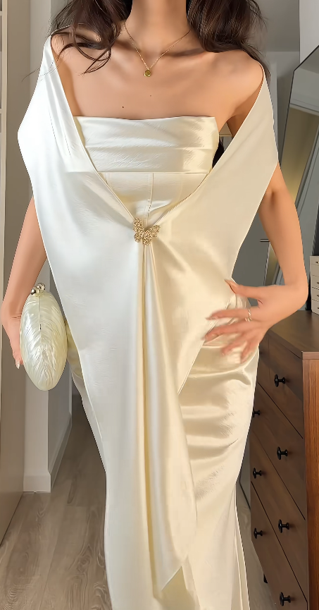 Robe de bal longue blanche style féerique, robe de soirée en satin DP07434
