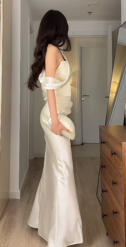 Robe de bal longue blanche style féerique, robe de soirée en satin DP07434