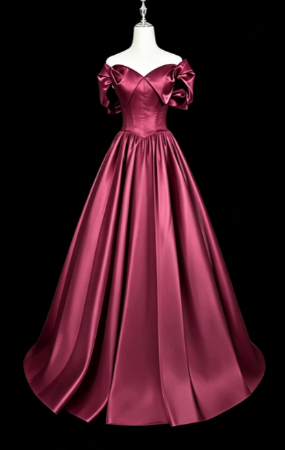 Fairy A-line Satin Long Prom Dress Plum Evening Dress DP07442