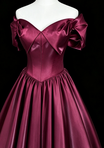 Fairy A-line Satin Long Prom Dress Plum Evening Dress DP07442