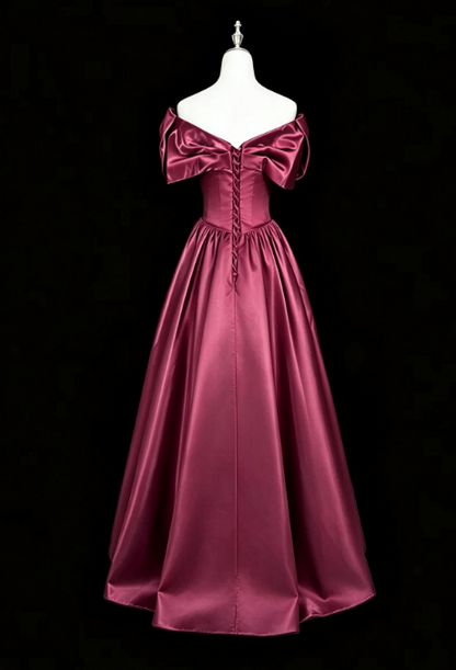 Fairy A-line Satin Long Prom Dress Plum Evening Dress DP07442