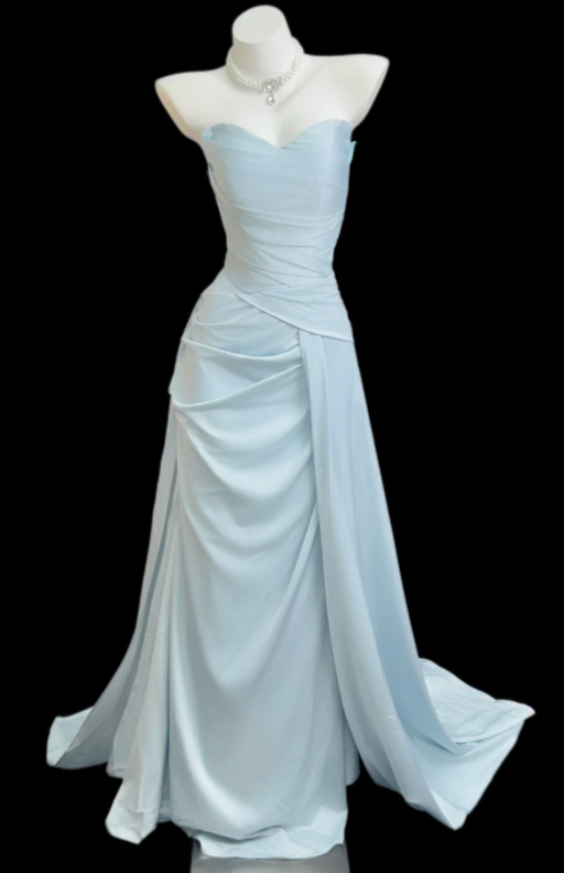 Fairy Sheath Satin Long Prom Dress Blue Evening Dress DP07444