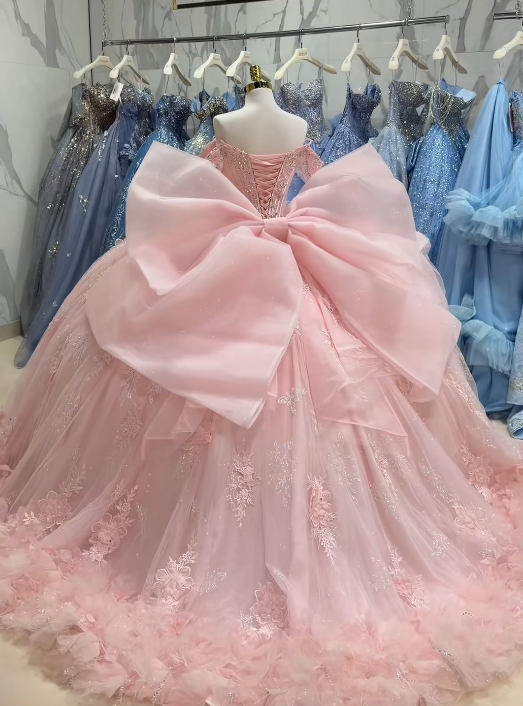 Superbe robe de bal rose pour quinceañera en tulle avec appliqués, robe pour sweet 16 DP07452
