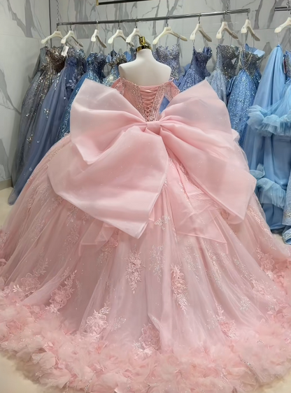 Superbe robe de bal rose pour quinceañera en tulle avec appliqués, robe pour sweet 16 DP07452