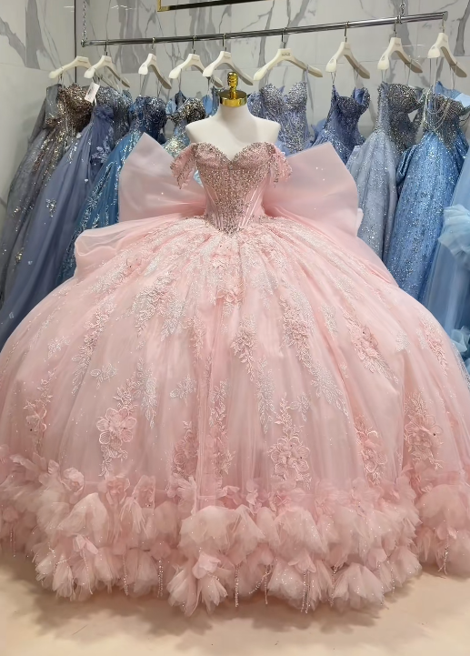 Superbe robe de bal rose pour quinceañera en tulle avec appliqués, robe pour sweet 16 DP07452