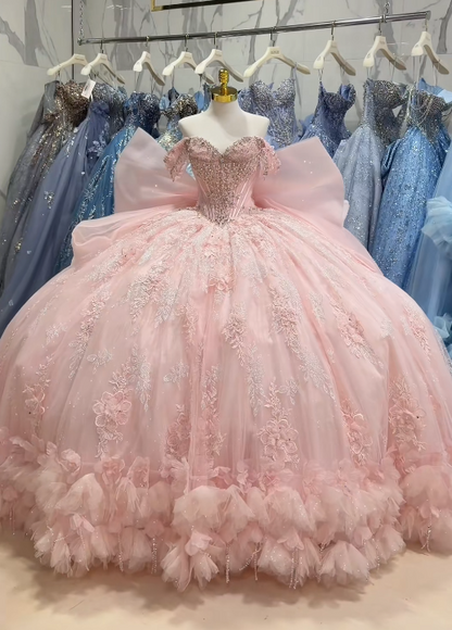 Superbe robe de bal rose pour quinceañera en tulle avec appliqués, robe pour sweet 16 DP07452