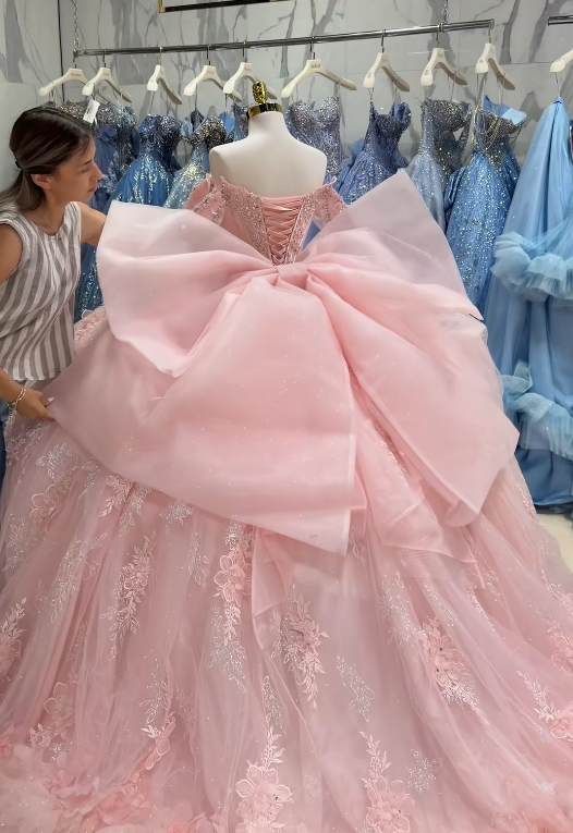 Superbe robe de bal rose pour quinceañera en tulle avec appliqués, robe pour sweet 16 DP07452