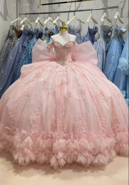 Superbe robe de bal rose pour quinceañera en tulle avec appliqués, robe pour sweet 16 DP07452