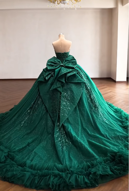 Gorgeous Dark Green Ball Gown Quinceanera Dress Tulle Applique Sweet 16 Dress DP07456