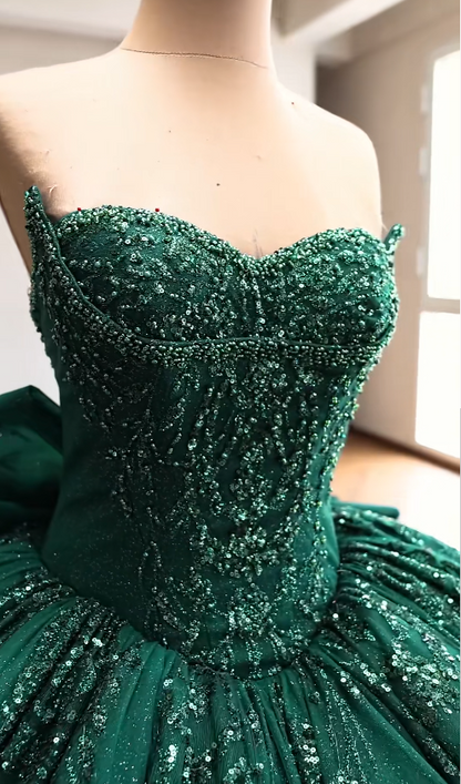Gorgeous Dark Green Ball Gown Quinceanera Dress Tulle Applique Sweet 16 Dress DP07456