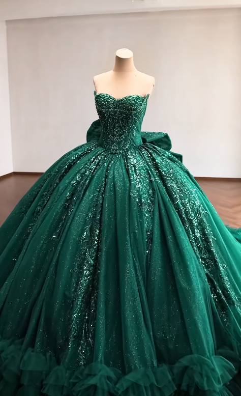 Gorgeous Dark Green Ball Gown Quinceanera Dress Tulle Applique Sweet 16 Dress DP07456