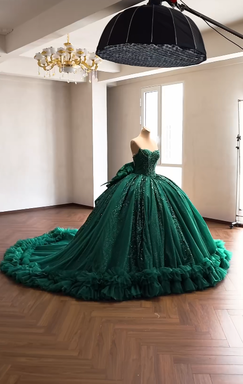 Gorgeous Dark Green Ball Gown Quinceanera Dress Tulle Applique Sweet 16 Dress DP07456