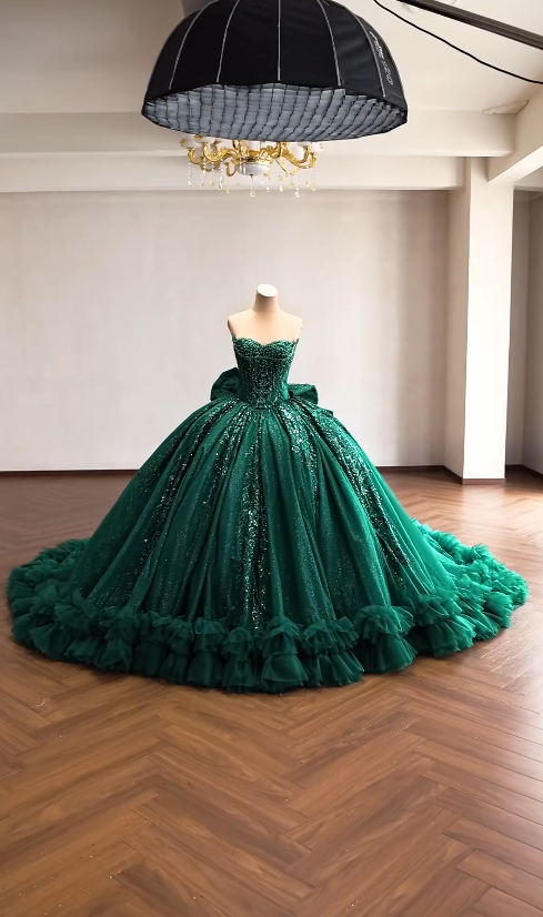 Gorgeous Dark Green Ball Gown Quinceanera Dress Tulle Applique Sweet 16 Dress DP07456