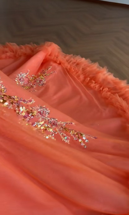 Gorgeous Orange Ball Gown Quinceanera Dress Tulle Applique Sweet 16 Dress DP07457