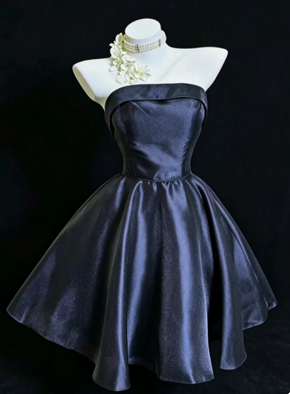 Navy Blue Satin Short Homecoming Dress A-line Birthday Mini Dress DP07467