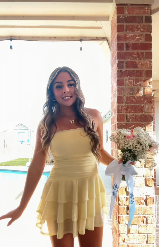 Yellow Chiffon Short Homecoming Dress Sheath Birthday Mini Dress DP07472