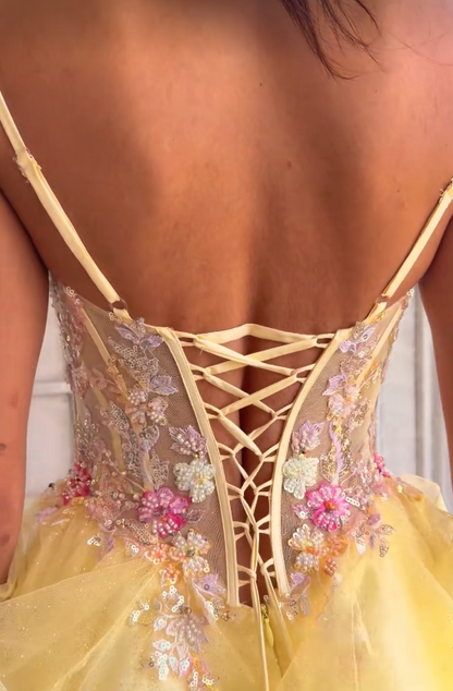Yellow Tulle Short Homecoming Dress A-Line Birthday Mini Dress DP07473