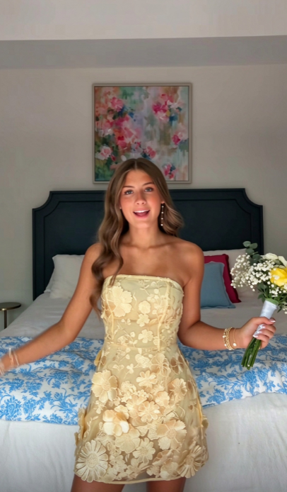 Strapless Gold Lace Short Homecoming Dress Sheath Birthday Mini Dress DP07474