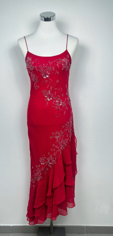 Red Beaded Prom Dress Straps Chiffon Long Evening Dress DP07481