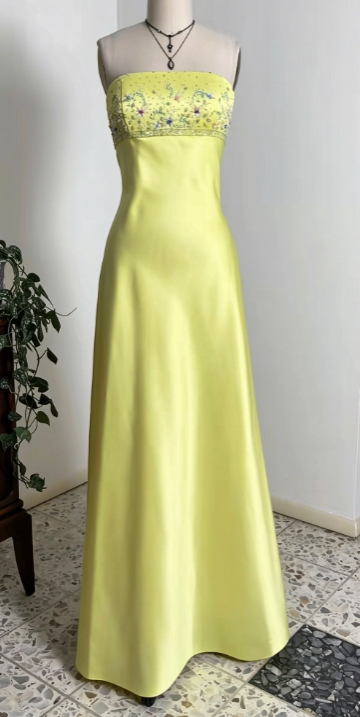 Yellow Satin Prom Dress Sheath Strapless Long Evening Dress DP07484