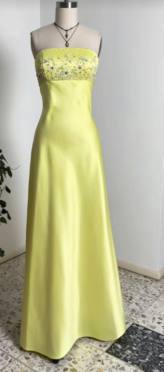 Yellow Satin Prom Dress Sheath Strapless Long Evening Dress DP07484