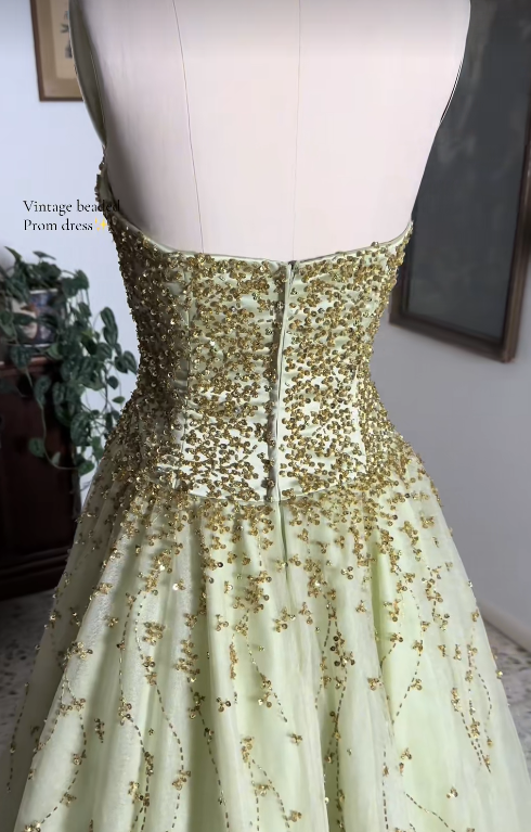 Robe de bal en tulle vert, coupe trapèze, bustier, longue robe de soirée DP07485