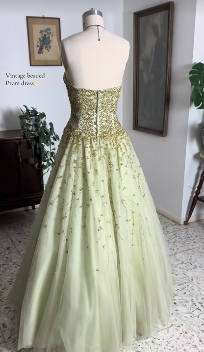 Green Tulle Prom Dress A-Line Strapless Long Evening Dress DP07485