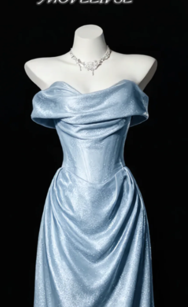 Blue Satin Prom Dress Sheath Long Evening Dress DP07492