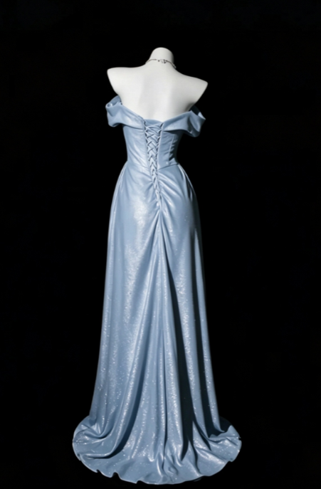 Blue Satin Prom Dress Sheath Long Evening Dress DP07492