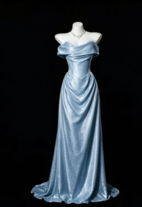 Blue Satin Prom Dress Sheath Long Evening Dress DP07492