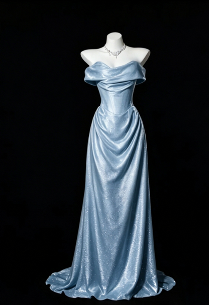 Blue Satin Prom Dress Sheath Long Evening Dress DP07492