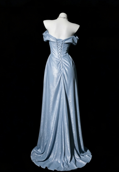 Blue Satin Prom Dress Sheath Long Evening Dress DP07492