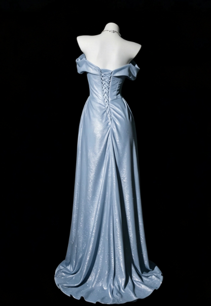 Blue Satin Prom Dress Sheath Long Evening Dress DP07492