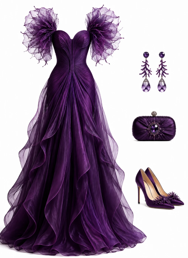 Dark Purple Prom Dress A-Line Tulle Long Evening Dress DP07496
