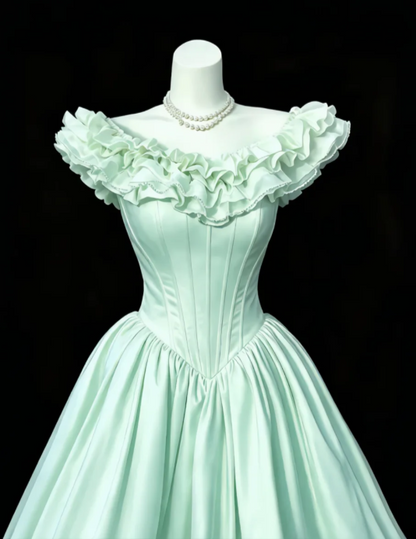 Green Prom Dress A-Line Satin Long Evening Dress DP07497