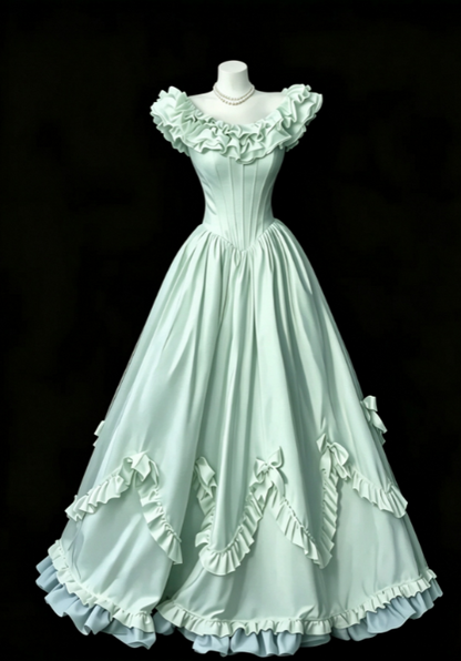 Green Prom Dress A-Line Satin Long Evening Dress DP07497