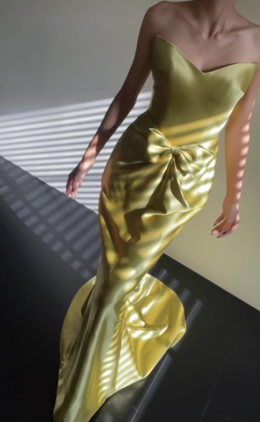 Yellow Prom Dress Sheath Satin Long Evening Dress DP07498
