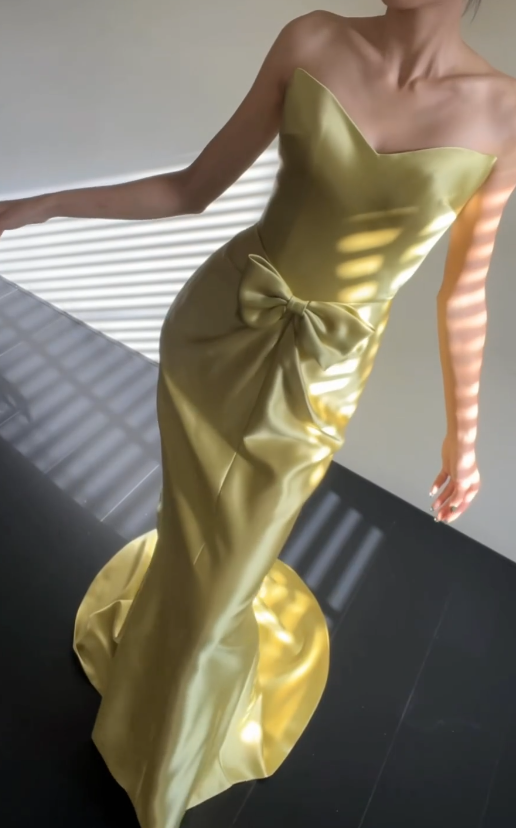 Yellow Prom Dress Sheath Satin Long Evening Dress DP07498