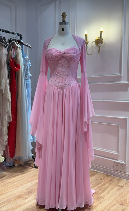 Pink Prom Dress Sheath Chiffon Long Evening Dress DP07500