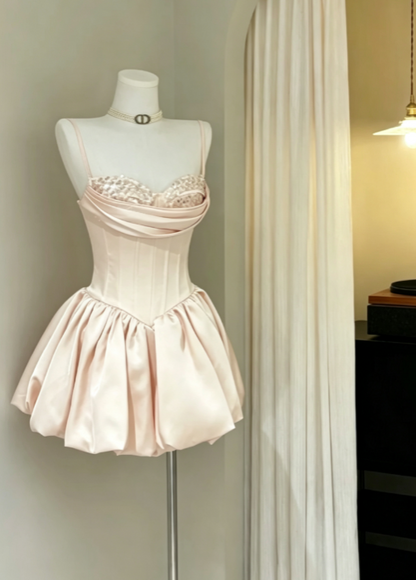 Pink Short Homecoming Dress A-Line Satin Birthday Dress DP07508