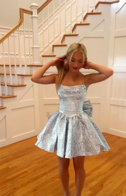 Grey Short Homecoming Dress A-Line Satin Birthday Dress DP07513