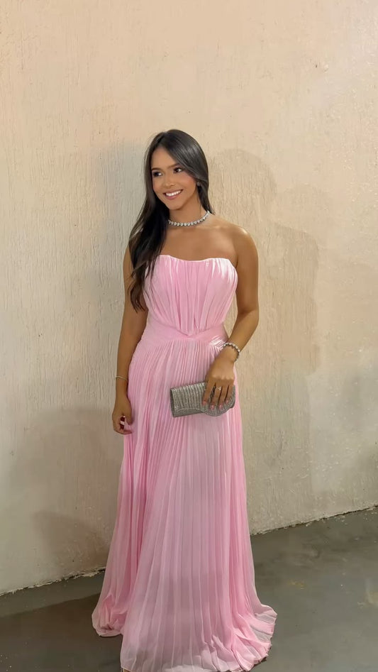 Robe de bal rose fourreau en mousseline robe de soirée longue DP07519