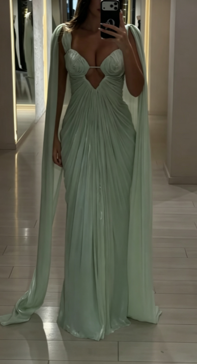 Robe de soirée longue fourreau en mousseline vert DP07521