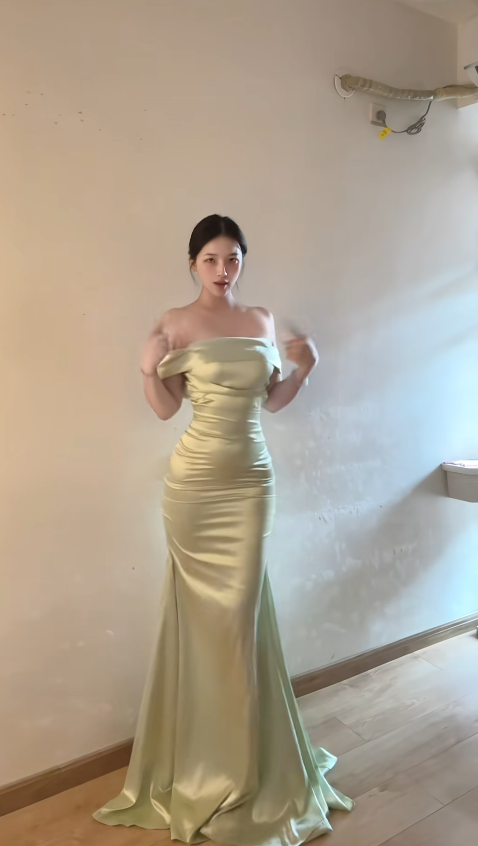 Robe de bal fourreau en satin vert, robe de soirée longue DP07523
