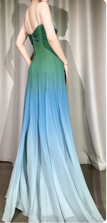 Green Prom Dress Sheath Chiffon Long Evening Dress  DP07525
